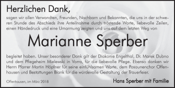 Traueranzeige von Marianne Sperber von Hersbrucker Zeitung
