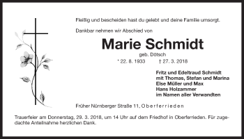 Traueranzeige von Marie Schmidt von Der Bote