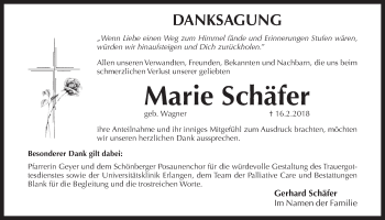 Traueranzeige von Marie Schäfer von Der Bote