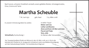 Traueranzeige von Martha Scheuble von Pegnitz-Zeitung