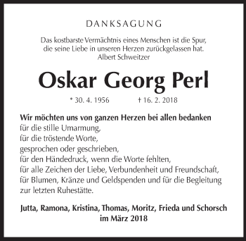 Traueranzeige von Oskar Perl von Pegnitz-Zeitung