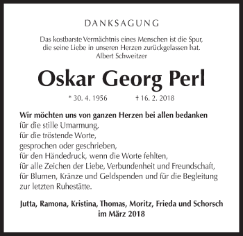 Traueranzeige von Oskar Perl von Der Bote