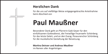 Traueranzeige von Paul Maußner von Pegnitz-Zeitung