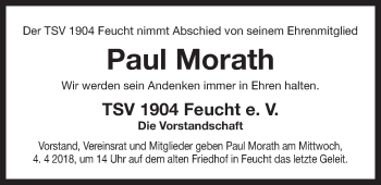 Traueranzeige von Paul Morath von Der Bote