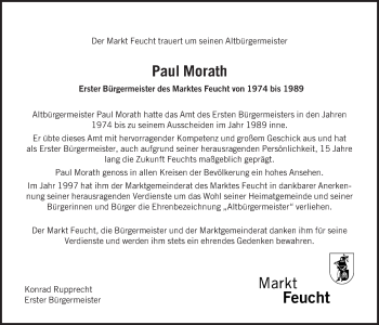 Traueranzeige von Paul Morath von Der Bote