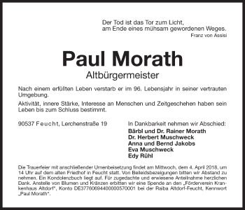Traueranzeige von Paul Morath von Der Bote