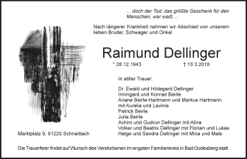 Traueranzeige von Raimund Dellinger von Pegnitz-Zeitung
