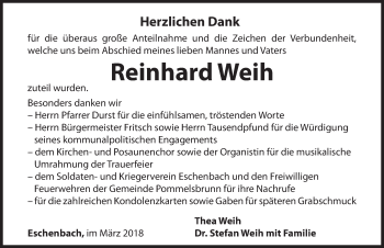Traueranzeige von Reinhard Weih von Hersbrucker Zeitung