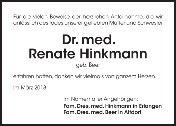Traueranzeige von Renate Hinkmann von Der Bote