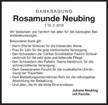 Traueranzeige von Rosamunde Neubing von Der Bote