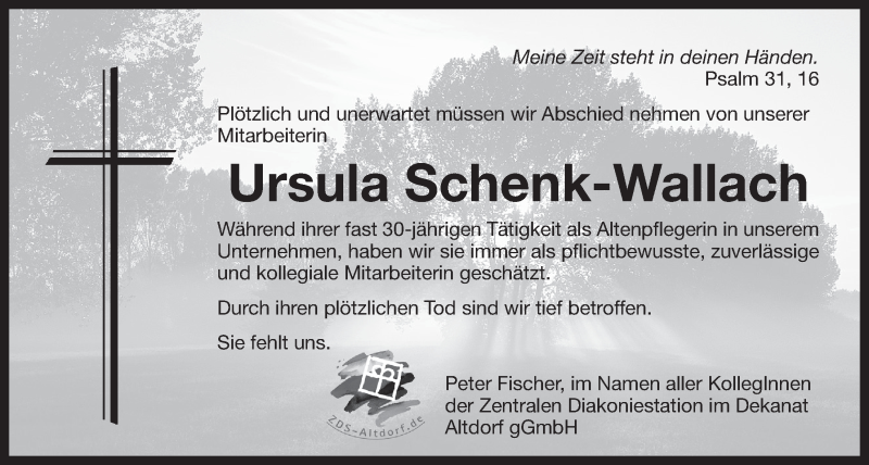  Traueranzeige für Ursula Schenk-Wallach vom 17.03.2018 aus Der Bote