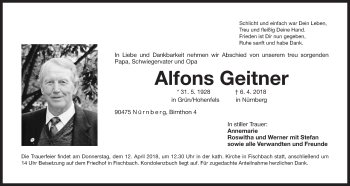 Traueranzeige von Alfons Geitner von Der Bote