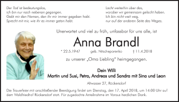 Traueranzeige von Anna Brandl von Pegnitz-Zeitung