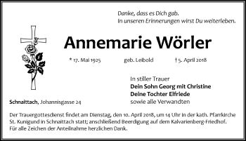 Traueranzeige von Annemarie Wörler von Pegnitz-Zeitung
