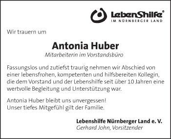 Traueranzeige von Antonia Huber von Pegnitz-Zeitung