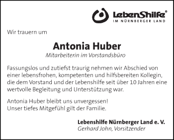 Traueranzeige von Antonia Huber von Der Bote