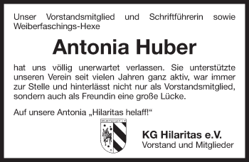 Traueranzeige von Antonia Huber von Pegnitz-Zeitung