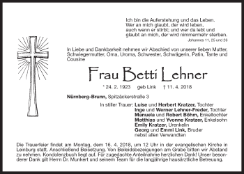 Traueranzeige von Betti Lehner von Der Bote