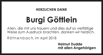 Traueranzeige von Burgi Göttlein von Der Bote