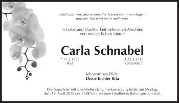 Traueranzeige von Carla Schnabel von Pegnitz-Zeitung