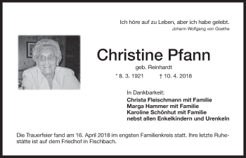 Traueranzeige von Christine Pfann von Der Bote