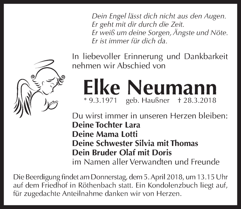  Traueranzeige für Elke Neumann vom 03.04.2018 aus Pegnitz-Zeitung