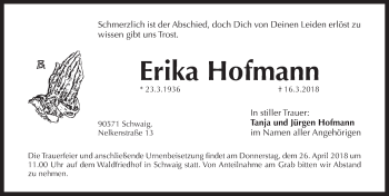Traueranzeige von Erika Hofmann von Pegnitz-Zeitung