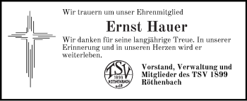 Traueranzeige von Ernst Hauer von Pegnitz-Zeitung
