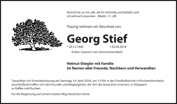 Traueranzeige von Georg Stief von Hersbrucker Zeitung