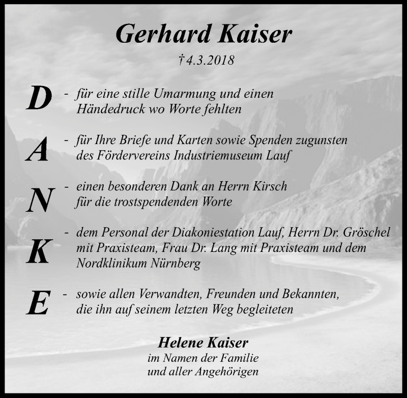  Traueranzeige für Gerhard Kaiser vom 07.04.2018 aus Pegnitz-Zeitung