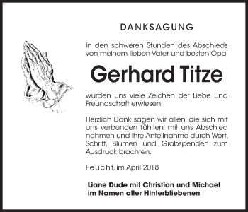Traueranzeige von Gerhard Titze von Der Bote