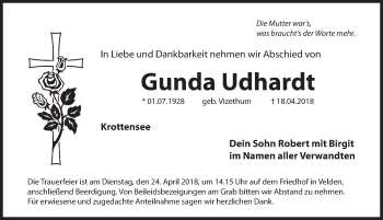 Traueranzeige von Gunda Udhardt von Hersbrucker Zeitung