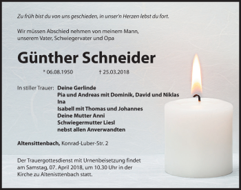Traueranzeige von Günther Schneider von Hersbrucker Zeitung