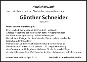 Traueranzeige von Günther Schneider von Hersbrucker Zeitung