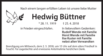 Traueranzeige von Hedwig Büttner von Der Bote