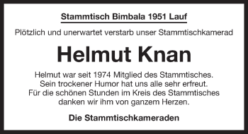 Traueranzeige von Helmut Knan von Pegnitz-Zeitung