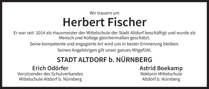  Traueranzeige für Herbert Fischer vom 04.04.2018 aus Der Bote