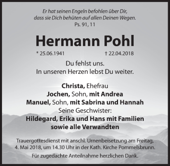 Traueranzeige von Hermann Pohl von Hersbrucker Zeitung