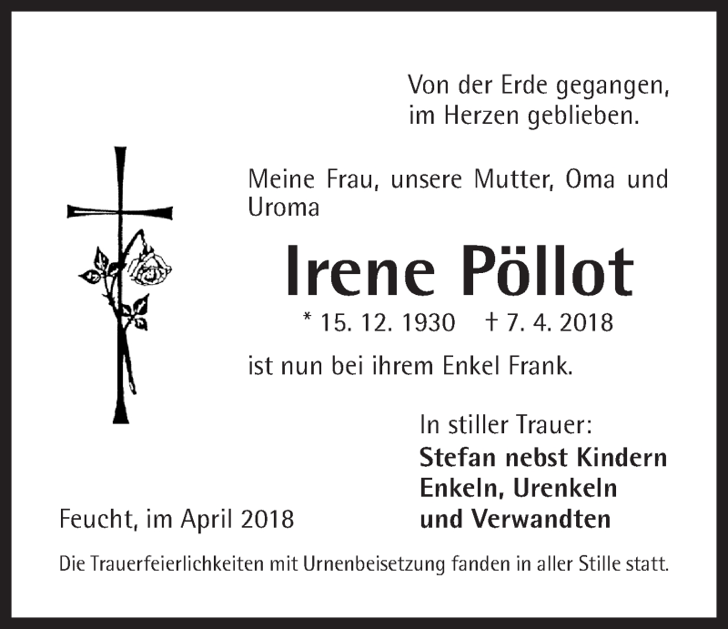  Traueranzeige für Irene Pöllot vom 28.04.2018 aus Der Bote