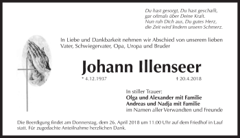Traueranzeige von Johann Illenseer von Pegnitz-Zeitung