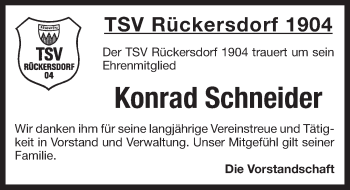 Traueranzeige von Konrad Schneider von Pegnitz-Zeitung