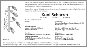 Traueranzeige von Kuni Scharrer von Hersbrucker Zeitung