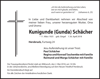 Traueranzeige von Kunigunde Schächer von Hersbrucker Zeitung