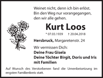 Traueranzeige von Kurt Loos von Hersbrucker Zeitung