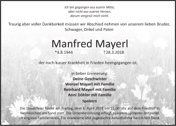 Traueranzeige von Manfred Mayerl von Pegnitz-Zeitung