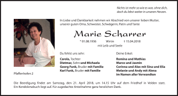 Traueranzeige von Marie Scharrer von Hersbrucker Zeitung