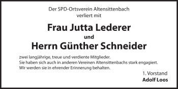 Traueranzeige von Mitglieder SPD-Ortsverein  von Hersbrucker Zeitung