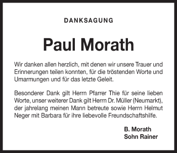 Traueranzeige von Paul Morath von Der Bote