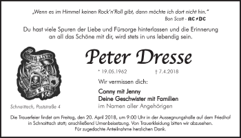 Traueranzeige von Peter Dresse von Pegnitz-Zeitung