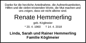 Traueranzeige von Renate Hemmerling von Der Bote